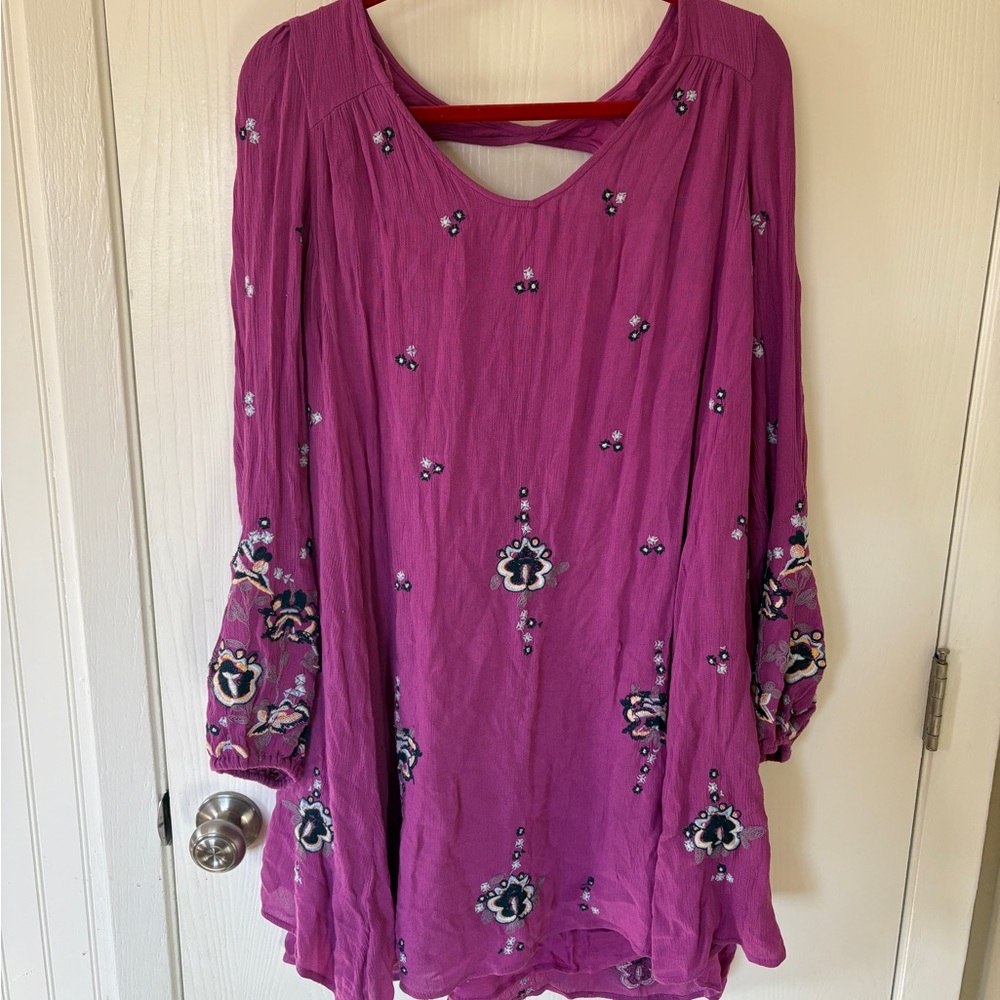 Free People Purple Embroidered Midi Dress